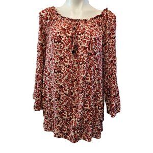 ❤️ 4/$20 I.N. Studio Woman top Size 2X Peasant boho Ruffled Red white floral